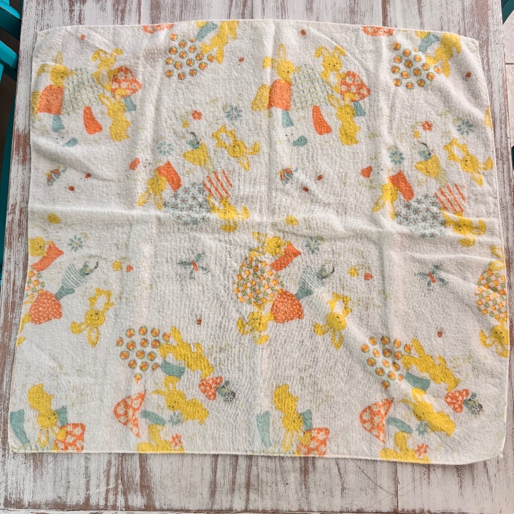 Vintage Baby Bunny Mushroom Receiving Swaddle Blanket 31‎ x 29